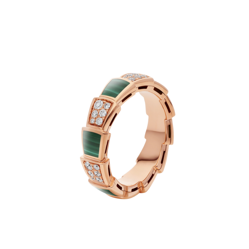 [Love More]SERPENTI RING PINK GOLD MALACHITE DIAMOND PAVED 4MM