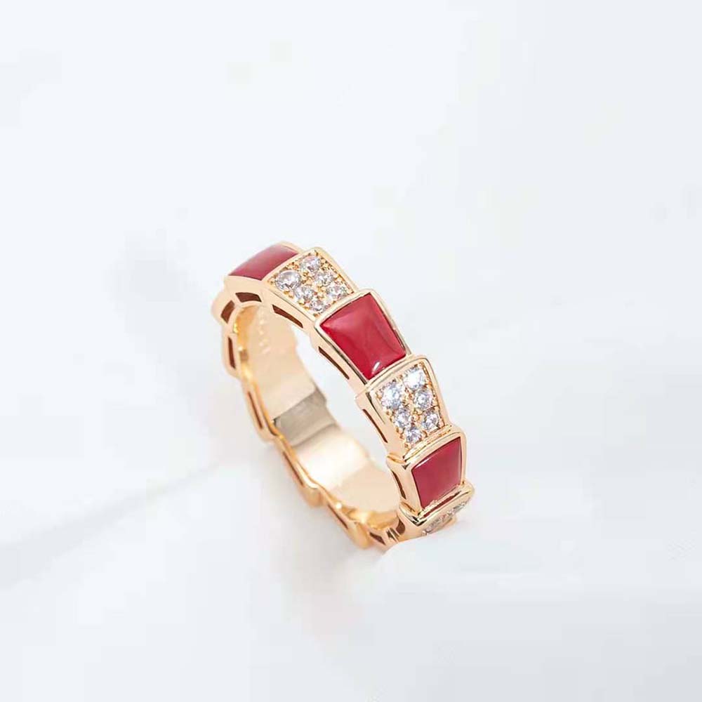 [Love More]SERPENTI RING PINK GOLD CARNELIAN DIAMOND PAVED 4MM