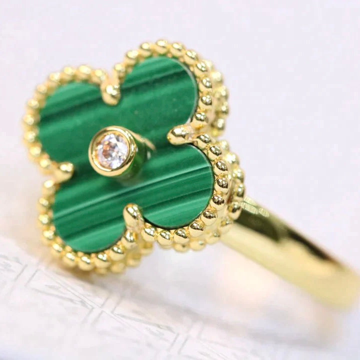 [Love More]CLOVER MALACHIT RING GOLD DIAMANT