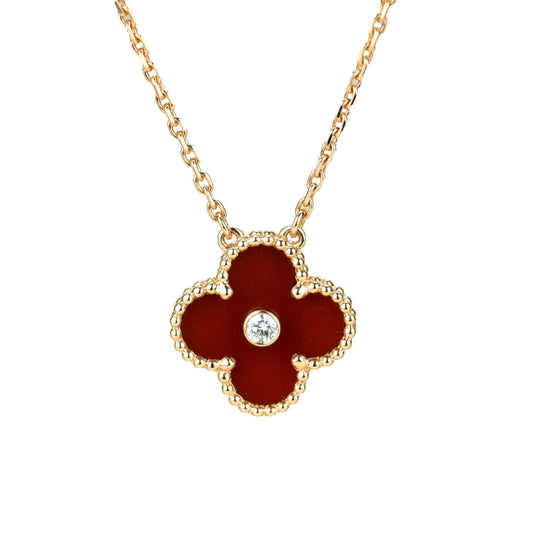 [Love More]CLOVER 15MM DIAMOND CARNELIAN NECKLACE