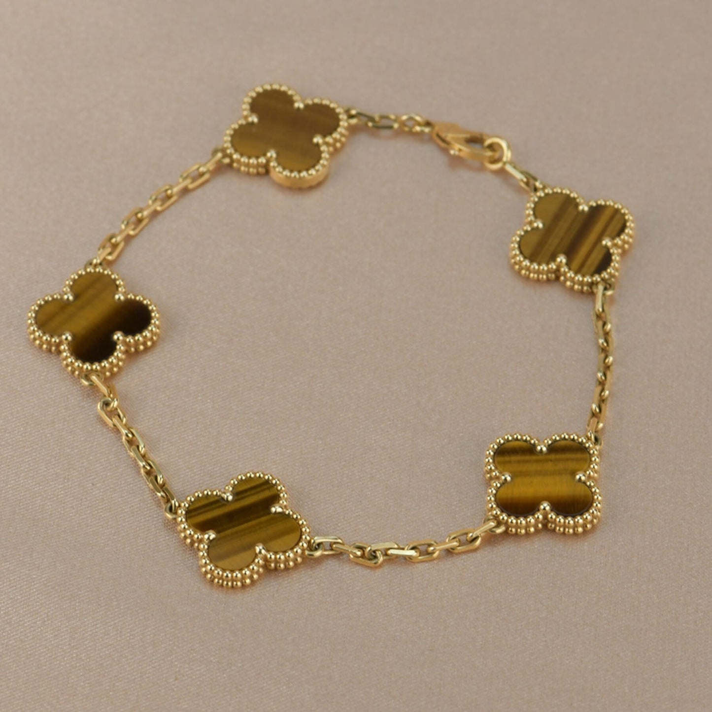 [Love More]CLOVER  5 MOTIFS TIGER EYE BRACELET