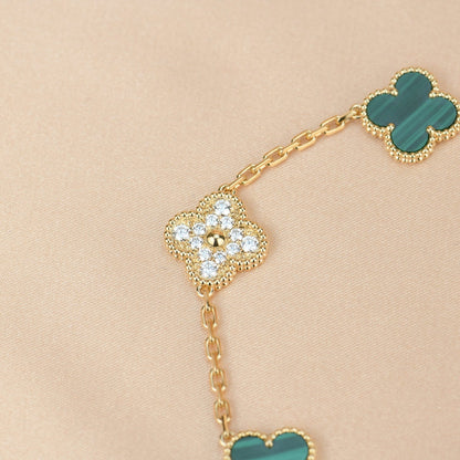 [Love More]CLOVER  5 MOTIF MALACHITE DIAMOND BRACELET