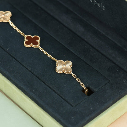 [Love More]CLOVER  5 MOTIFS CARNELIAN GOLD BRACELET