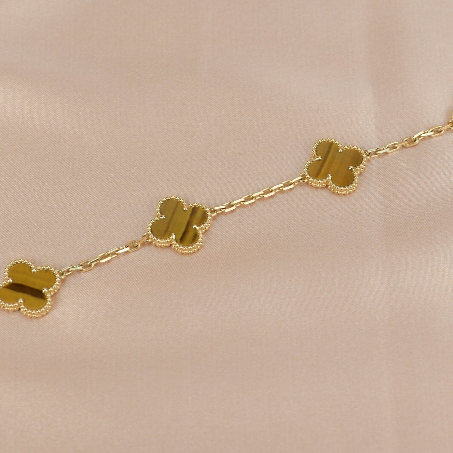 [Love More]CLOVER  5 MOTIFS TIGER EYE BRACELET