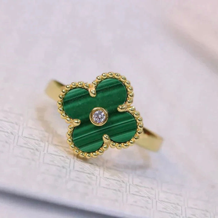 [Love More]CLOVER MALACHIT RING GOLD DIAMANT