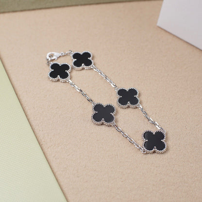 [Love More]CLOVER 5 MOTIF ONYXS  BRACELET SILVER