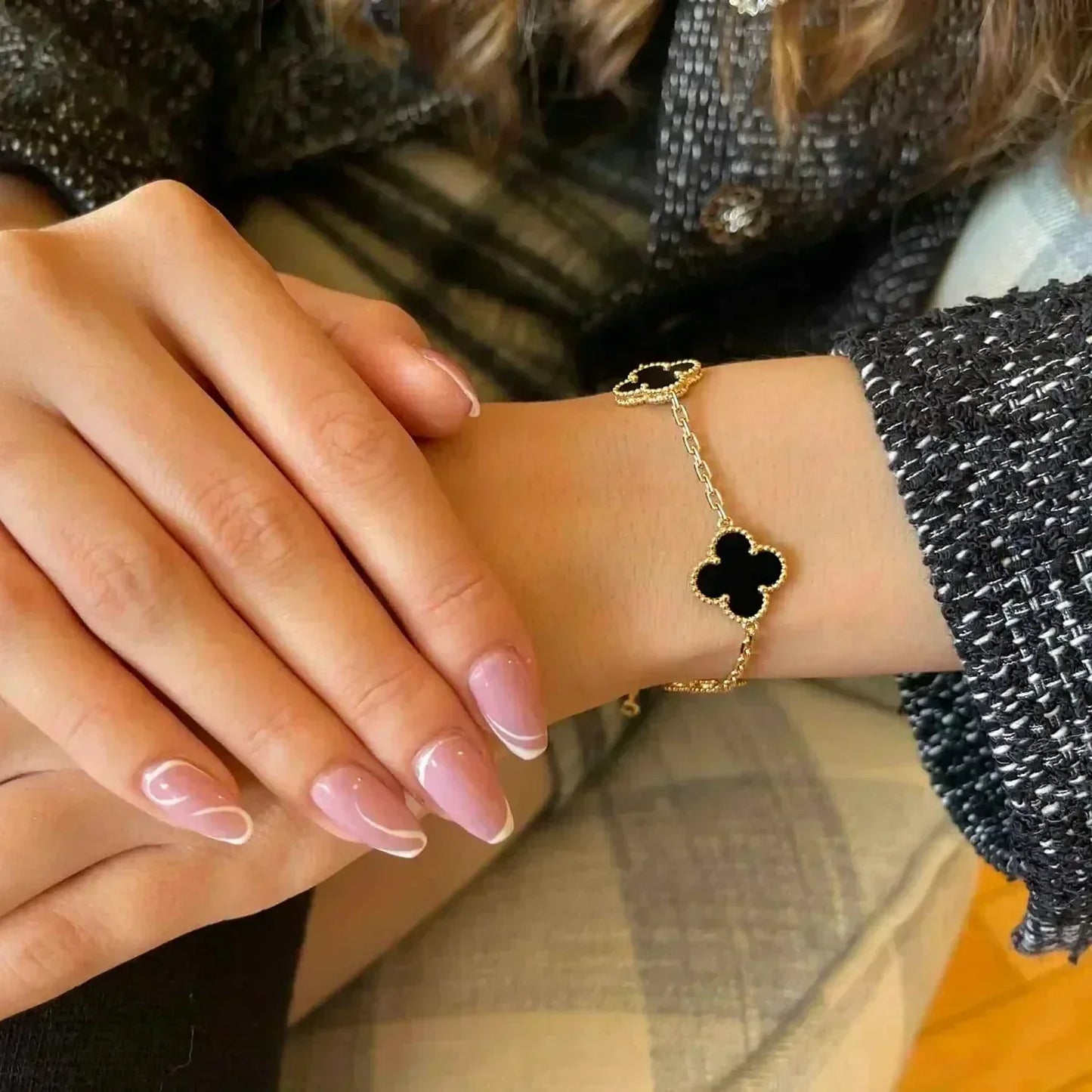 [Love More]CLOVER  5 MOTIFS BLACK ONYX BRACELET