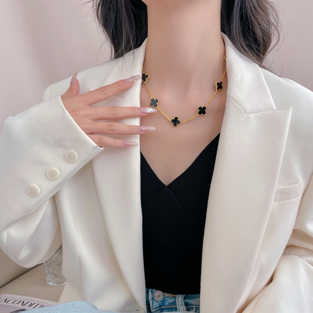 [Love More]CLOVER 10 MOTIFS ONYX NECKLACE