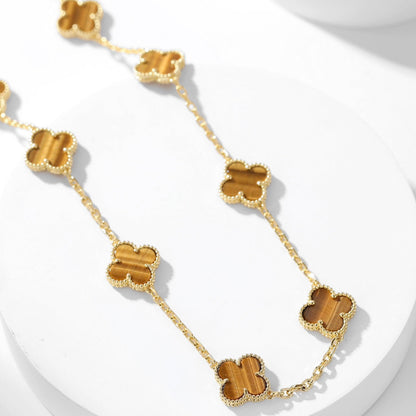 [Love More]CLOVER 10 MOTIFS TIGER EYE NECKLACE