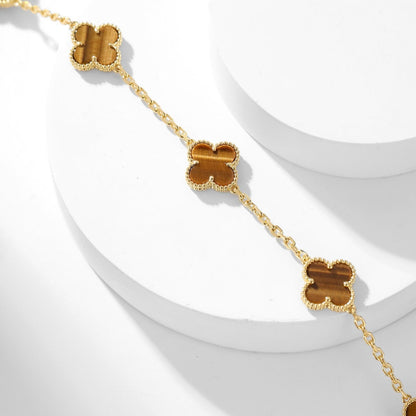 [Love More]CLOVER 10 MOTIFS TIGER EYE NECKLACE