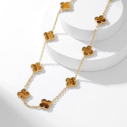 [Love More]CLOVER 10 MOTIFS TIGER EYE NECKLACE