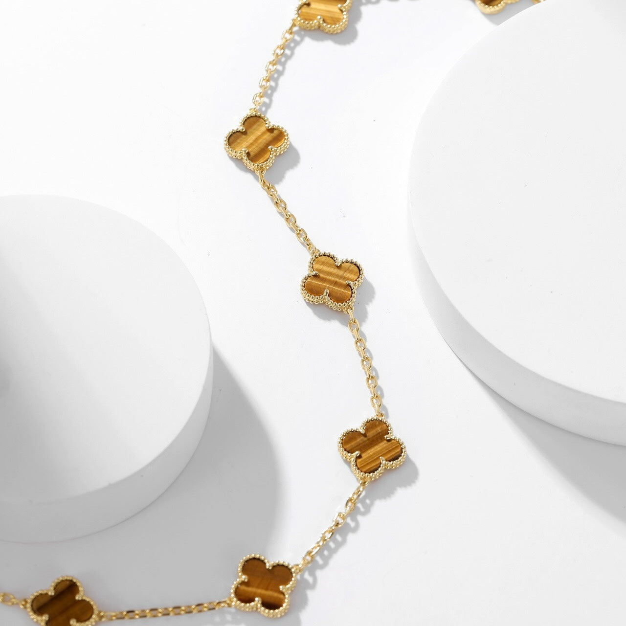 [Love More]CLOVER 10 MOTIFS TIGER EYE NECKLACE