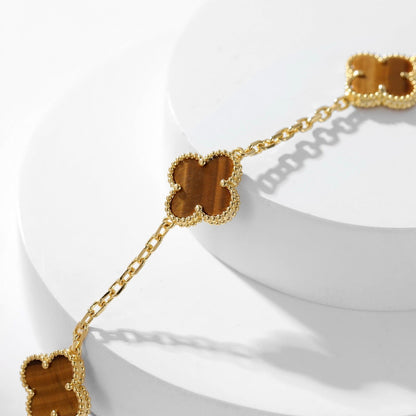 [Love More]CLOVER 10 MOTIFS TIGER EYE NECKLACE