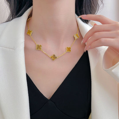 [Love More]CLOVER 10 MOTIFS TIGER EYE NECKLACE