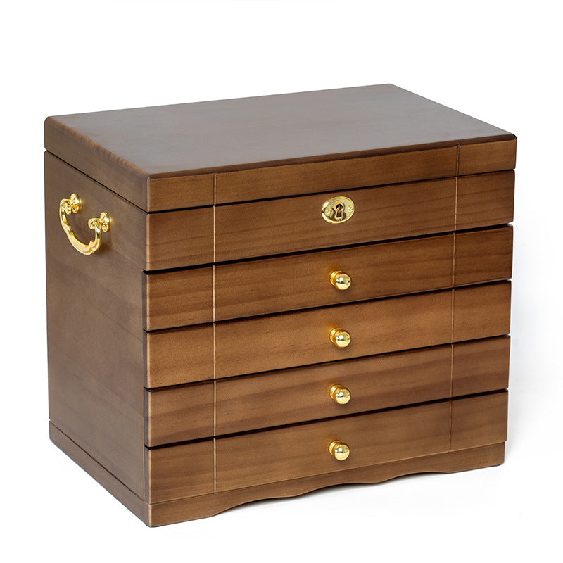 SOLID WOOD RETRO JEWELRY BOX WITH LOCK