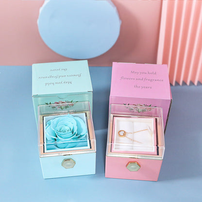 Kreative, drehbare Schmuck-Geschenkbox mit konservierter Rose (mit Logo)