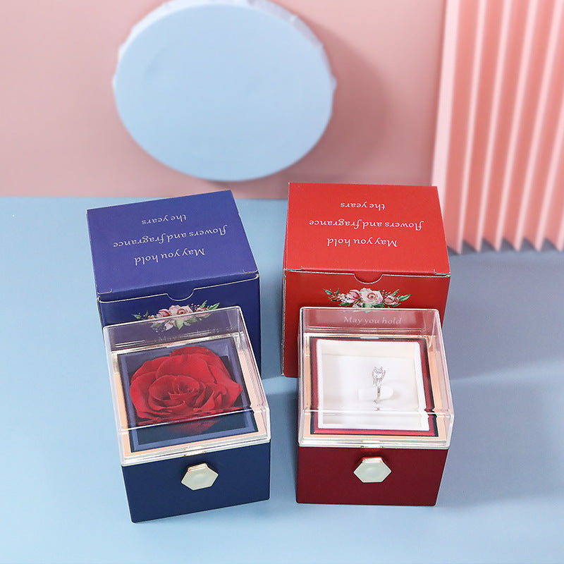 Kreative, drehbare Schmuck-Geschenkbox mit konservierter Rose (mit Logo)