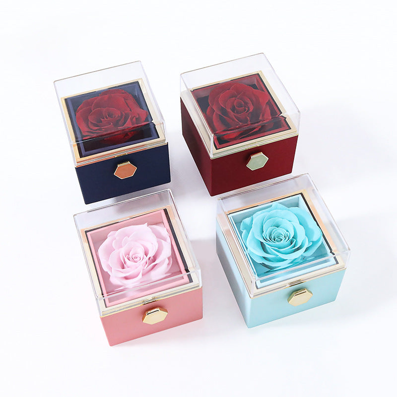 Kreative, drehbare Schmuck-Geschenkbox mit konservierter Rose (mit Logo)