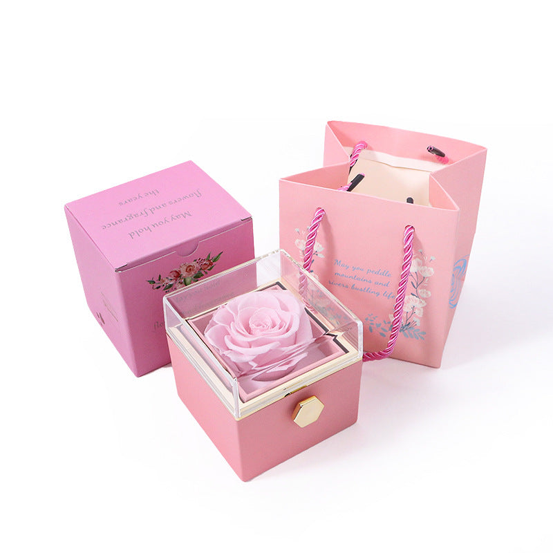 Kreative, drehbare Schmuck-Geschenkbox mit konservierter Rose (mit Logo)