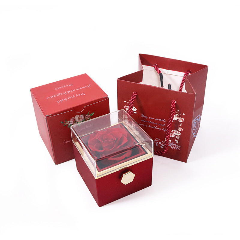 Kreative, drehbare Schmuck-Geschenkbox mit konservierter Rose (mit Logo)