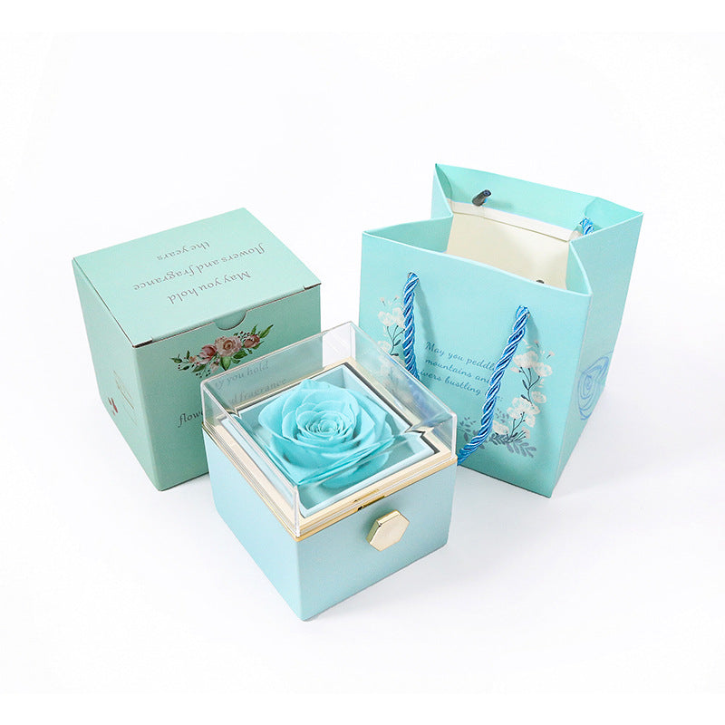 Kreative, drehbare Schmuck-Geschenkbox mit konservierter Rose (mit Logo)