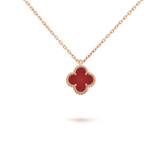 [Love More]CLOVER MINI 9.5MM WHITE CARNELIANS NECKLACE