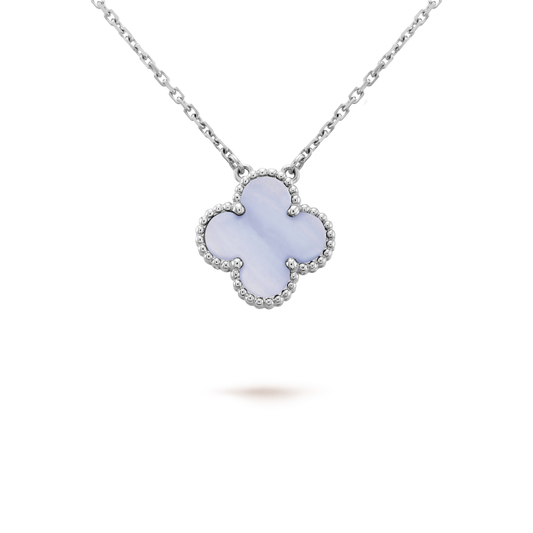 [Love More]CLOVER 15MM BLAUER CHALCEDON HALSKETTE SILBER