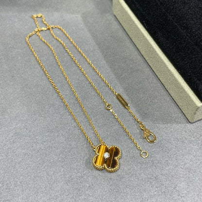 [Love More]CLOVER 15MM DIAMOND AND YELLOW TIGER'S EYE AGATE necklace