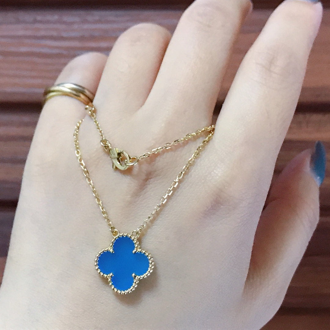 [Love More]CLOVER 15MM BLUE AGATE NECKLACE