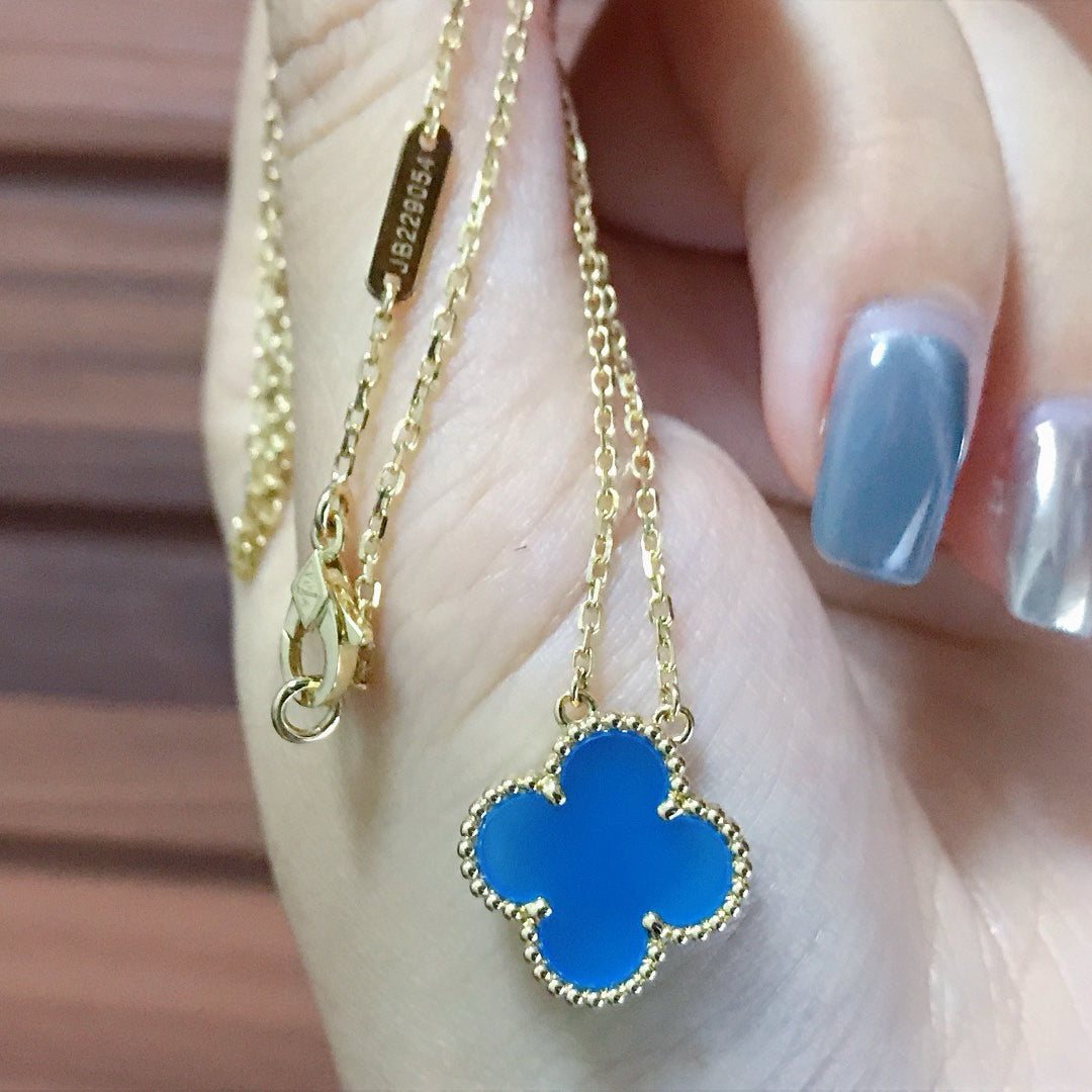 [Love More]CLOVER 15MM BLUE AGATE NECKLACE