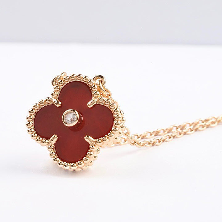 [Love More]CLOVER 15MM DIAMANT-KARNEOL-HALSKETTE