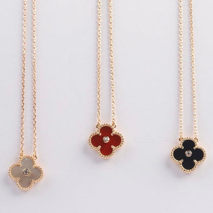 [Love More]CLOVER 15MM DIAMOND CARNELIAN NECKLACE