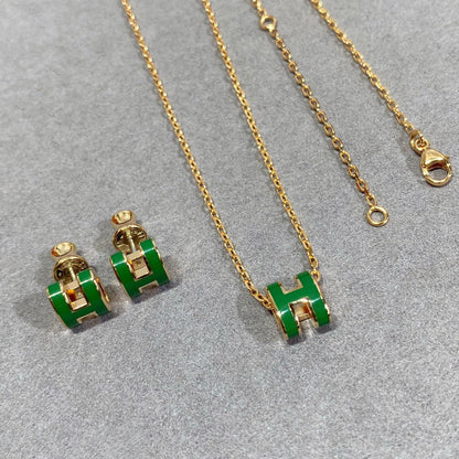 [Love More]POP H GREEN NECKLACE SILVER AND GOLD