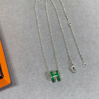 [Love More]POP H GREEN NECKLACE SILVER AND GOLD