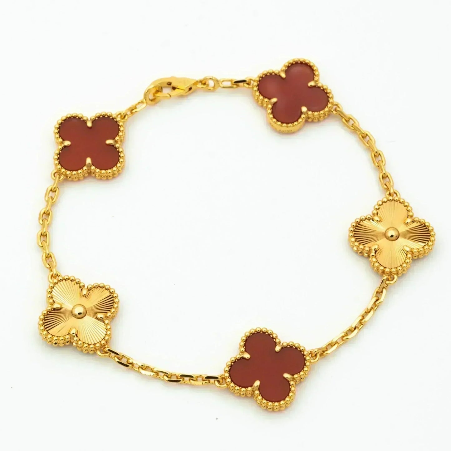 [Love More]CLOVER  5 MOTIFS CARNELIAN GOLD BRACELET