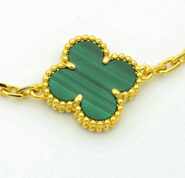 [Love More]CLOVER  5 MOTIF MALACHITE DIAMOND BRACELET