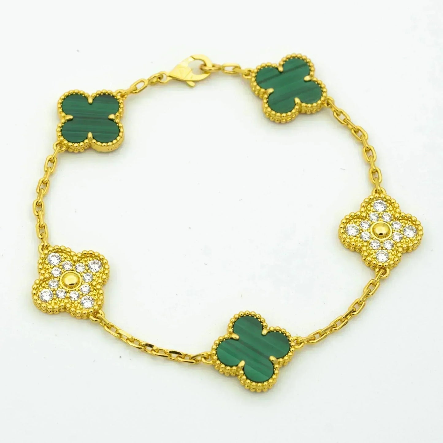 [Love More]CLOVER  5 MOTIF MALACHITE DIAMOND BRACELET