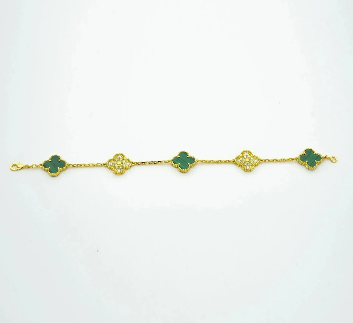 [Love More]CLOVER  5 MOTIF MALACHITE DIAMOND BRACELET