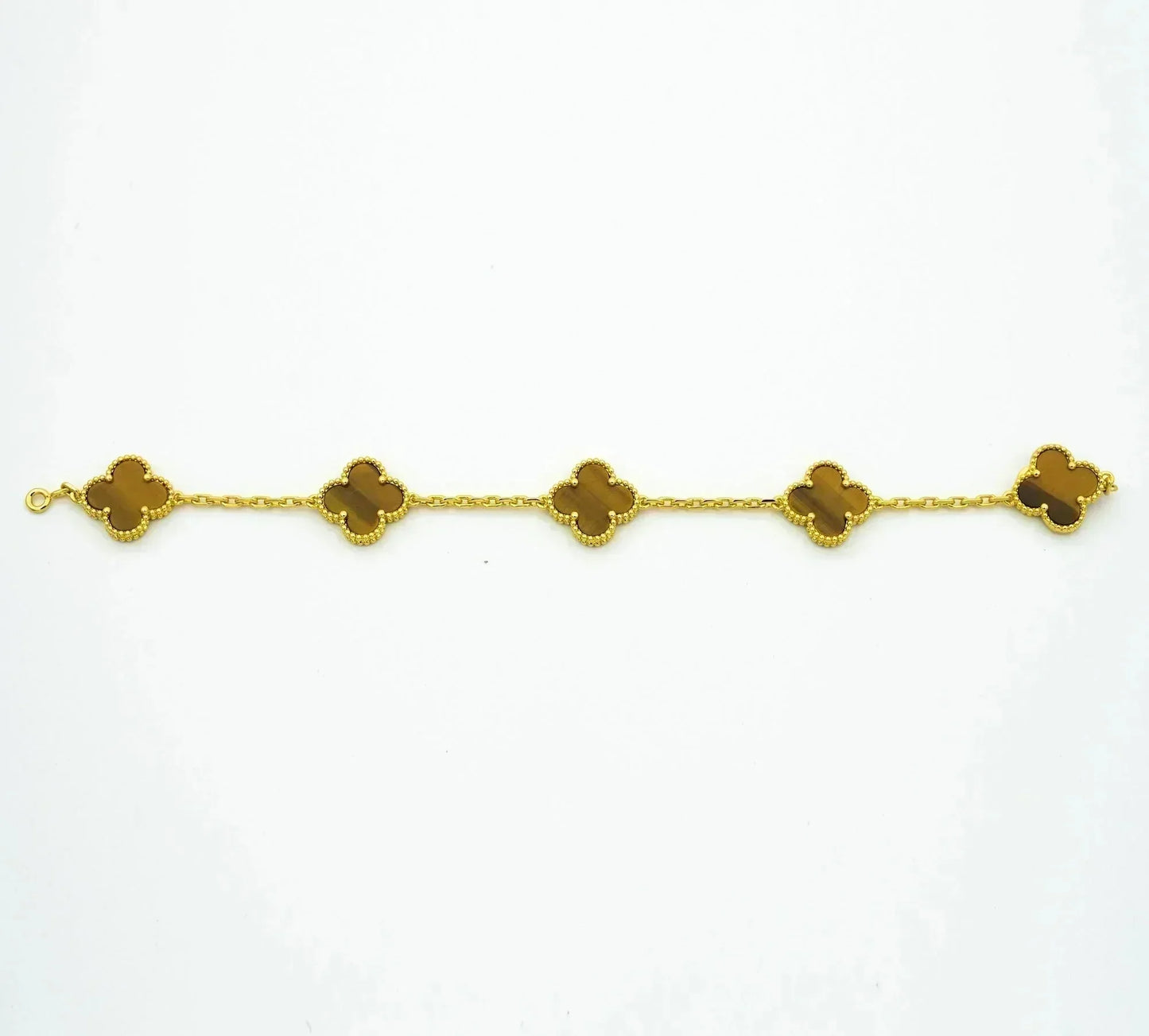 [Love More]CLOVER  5 MOTIFS TIGER EYE BRACELET