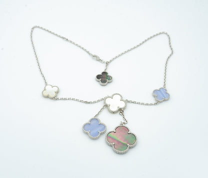 [Love More]CLOVER MOP CHALCEDON HALSKETTE SILBER 6 MOTIV 