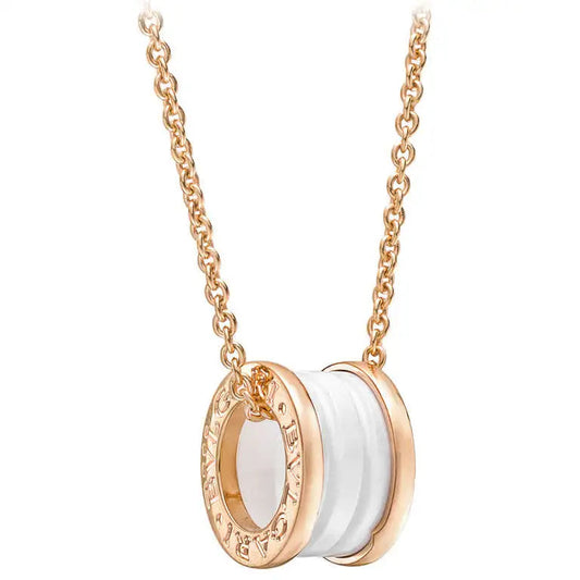 [Love More]ZERO 1 WHITE CERAMIC PINK GOLD DIAMOND NECKLACE