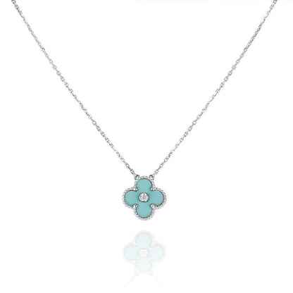 [Love More]CLOVER 1 DIAMANT HELLBLAU SILBER HALSKETTE