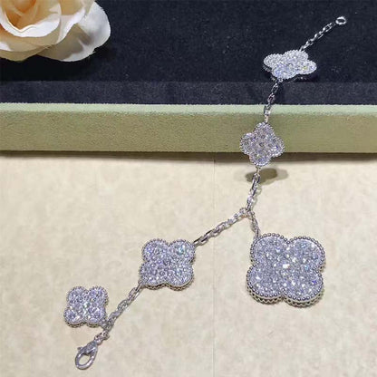 [Love More]CLOVER 6 MOTIFS SILVER DIAMOND BRACELET