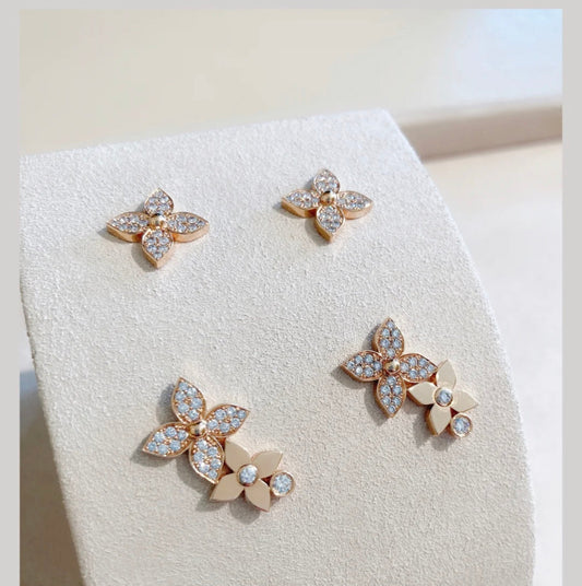 [Love More]STAR BLOSSOM STUD EARRINGS PINK GOLD DIAMONDS