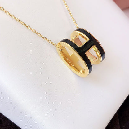 [Love More]HM CLIC BLACK ENAMEL GOLD NECKLACE