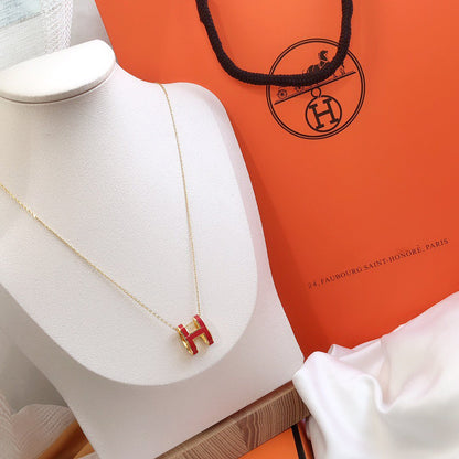 [Love More]HM CLIC RED ENAMEL GOLD NECKLACE