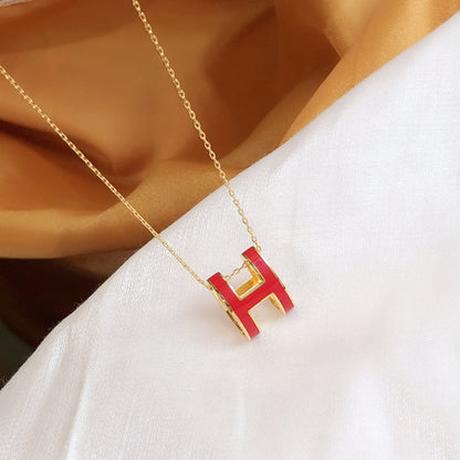 [Love More]HM CLIC RED ENAMEL GOLD NECKLACE