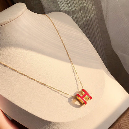 [Love More]HM CLIC RED ENAMEL GOLD NECKLACE