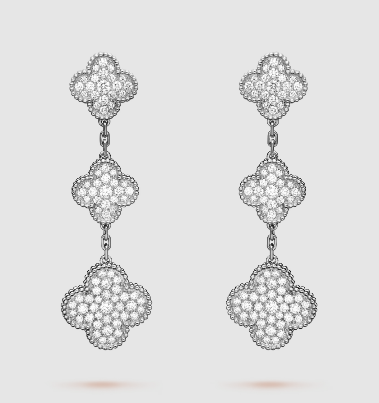 [Love More]CLOVER 3 MOTIF DIAMOND SILVER DROP EARRINGS