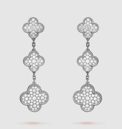 [Love More]CLOVER 3 MOTIF DIAMOND SILVER DROP EARRINGS